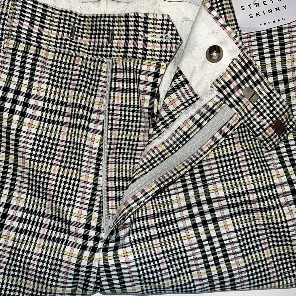 Topman Pants Mens W38 L36 Stretch Skinny Plaid Printed Trouser Business Casual - Picture 8 of 10